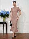 Jersey Mermaid High Neck Midi Cocktail Dresses with 3D Flowers