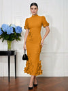 Jersey Mermaid High Neck Midi Cocktail Dresses with 3D Flowers
