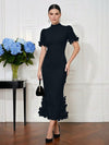 Jersey Mermaid High Neck Midi Cocktail Dresses with 3D Flowers