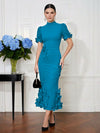 Jersey Mermaid High Neck Midi Cocktail Dresses with 3D Flowers