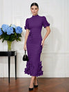 Jersey Mermaid High Neck Midi Cocktail Dresses with 3D Flowers