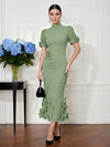 Jersey Mermaid High Neck Midi Cocktail Dresses with 3D Flowers
