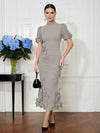 Jersey Mermaid High Neck Midi Cocktail Dresses with 3D Flowers