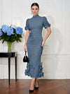 Jersey Mermaid High Neck Midi Cocktail Dresses with 3D Flowers