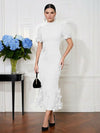 Jersey Mermaid High Neck Midi Cocktail Dresses with 3D Flowers
