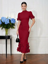 Jersey Mermaid High Neck Midi Cocktail Dresses with 3D Flowers