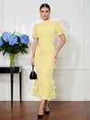Jersey Mermaid High Neck Midi Cocktail Dresses with 3D Flowers