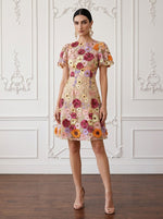 3D Flower Lace A-Line Crew Neck Midi Cocktail Dresses with Floral Embroidery