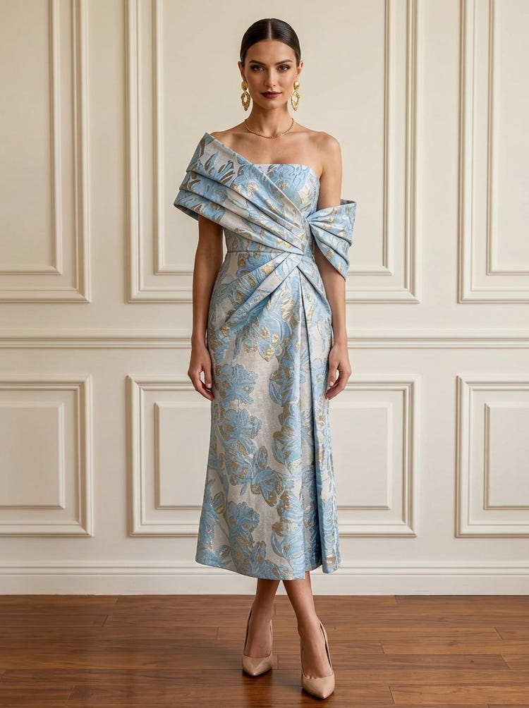 Jersey Sheath One Shoulder Midi Cocktail Dresses with Side Waist Ruched