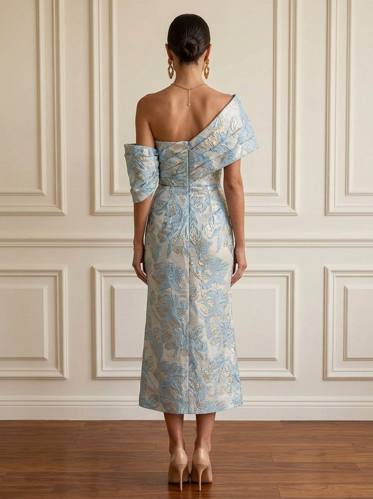 Jersey Sheath One Shoulder Midi Cocktail Dresses with Side Waist Ruched