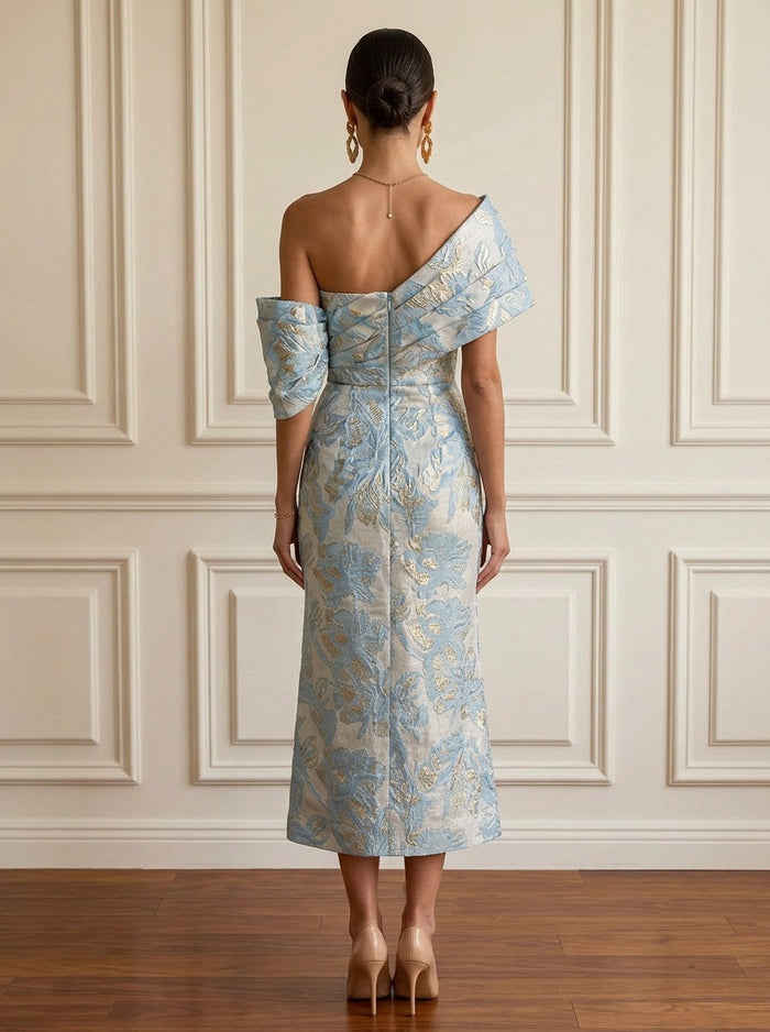 Jersey Sheath One Shoulder Midi Cocktail Dresses with Side Waist Ruched