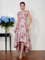 Jacquard A-Line Square Neck Midi Cocktail Dresses with Bow