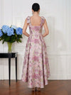 Jacquard A-Line Square Neck Midi Cocktail Dresses with Bow