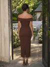 Jersey Sheath Off Shoulder Midi Cocktail Dresses with Bow