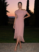 Jersey Sheath One Shoulder Midi Cocktail Dresses with Fringe