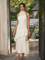 Jersey A-Line Halter Midi Cocktail Dresses with 3D Flowers