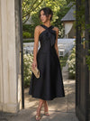 Satin A-Line Criss‑Cross Midi Cocktail Dresses with Structured Peplum Waist