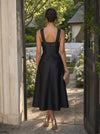Satin A-Line Criss‑Cross Midi Cocktail Dresses with Structured Peplum Waist