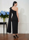 Jersey Sheath One Shoulder Midi Cocktail Dresses with 3D Flowers