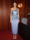 Satin Sheath Spaghetti Straps Midi Cocktail Dresses with Sequin