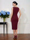 Jersey Bodycon Boat Neck Midi Cocktail Dresses with Asymmetrical Peplum Waist Detail