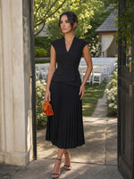 Chiffon A-Line V Neck Midi Cocktail Dresses with Wrap Blazer‑Style Bodice
