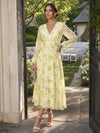 Chiffon A-Line V Neck Midi Cocktail Dresses with Floral Print