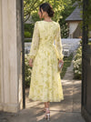 Chiffon A-Line V Neck Midi Cocktail Dresses with Floral Print