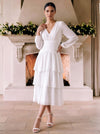 Chiffon A-Line V Neck Midi Cocktail Dresses with Delicate Pleated