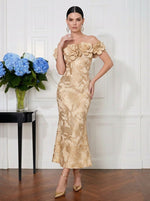 Jacquard Mermaid Off Shoulder Midi Cocktail Dresses with 3D Flowers