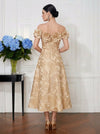 Jacquard A-Line Off Shoulder Midi Cocktail Dresses with 3D Flowers