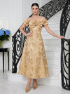 Jacquard A-Line Off Shoulder Midi Cocktail Dresses with 3D Flowers