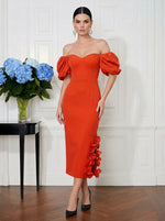 Jersey Sheath Off Shoulder Midi Cocktail Dresses with Side Slit