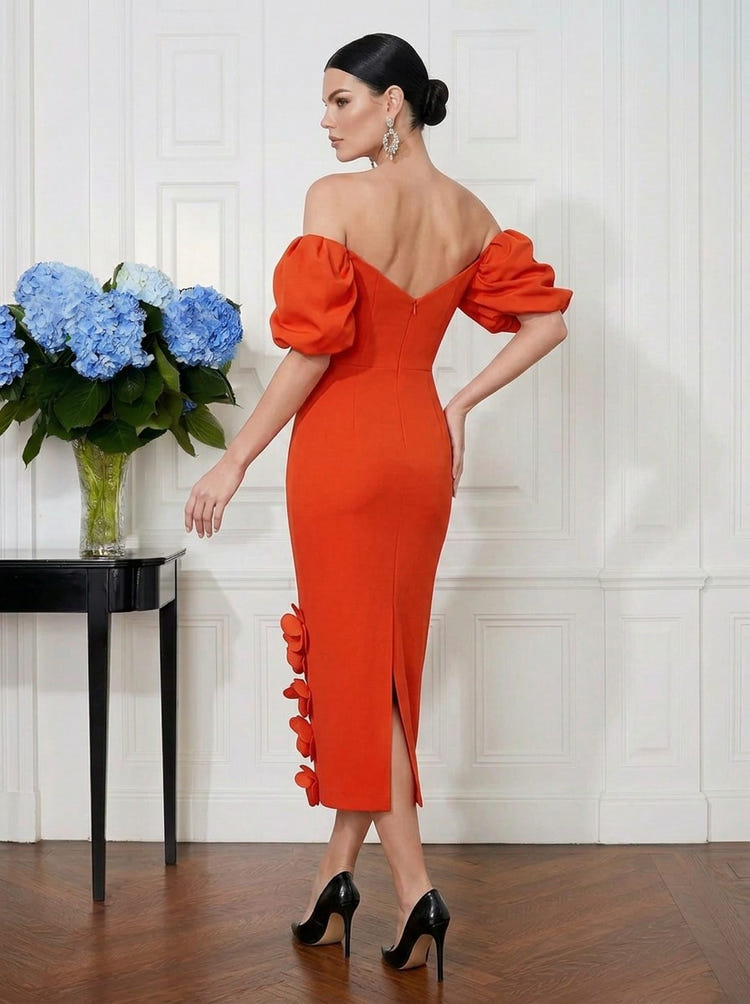 Jersey Sheath Off Shoulder Midi Cocktail Dresses with Side Slit