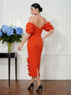 Jersey Sheath Off Shoulder Midi Cocktail Dresses with Side Slit
