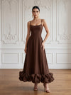 Jersey A-Line Spaghetti Straps Maxi Cocktail Dresses with Ruffle Hem