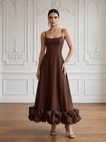 Jersey A-Line Spaghetti Straps Maxi Cocktail Dresses with Ruffle Hem