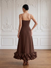 Jersey A-Line Spaghetti Straps Maxi Cocktail Dresses with Ruffle Hem