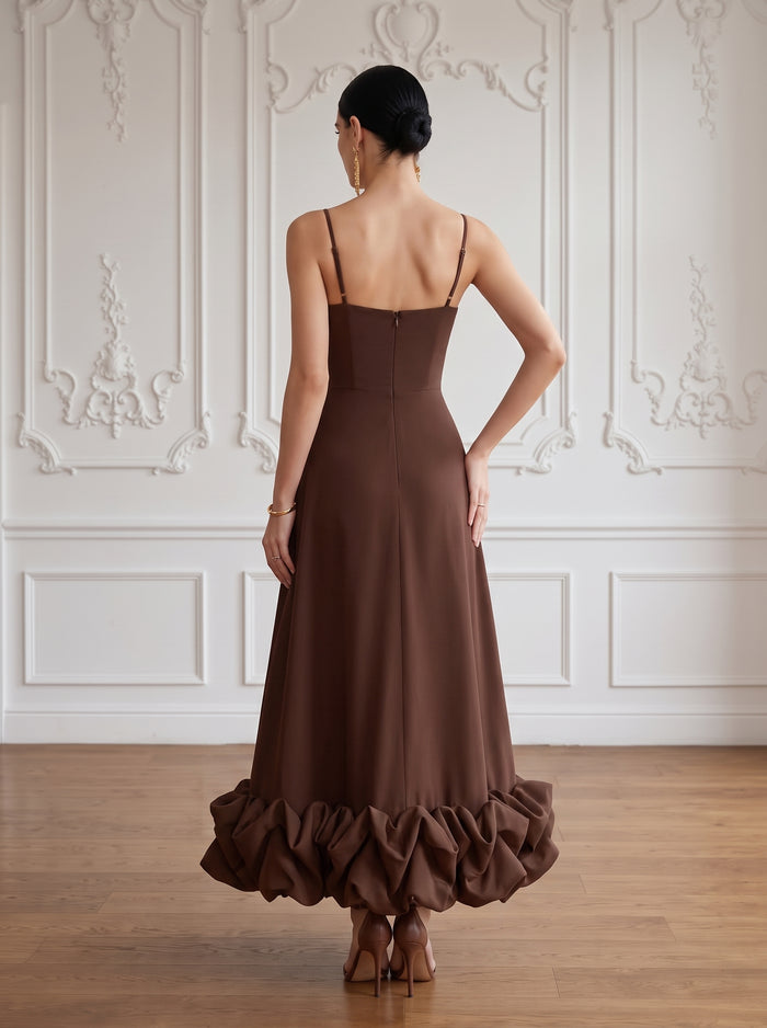 Jersey A-Line Spaghetti Straps Maxi Cocktail Dresses with Ruffle Hem
