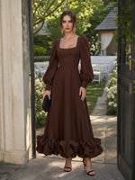 Jersey A-Line Square Neck Maxi Cocktail Dresses with Ruffle Hem