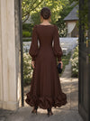 Jersey A-Line Square Neck Maxi Cocktail Dresses with Ruffle Hem