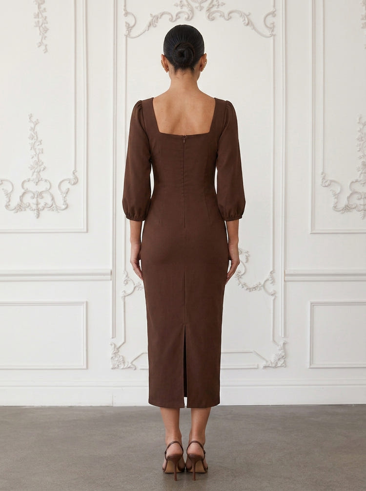 Jersey Sheath Square Neck Maxi Cocktail Dresses with 3D Flowers