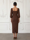 Jersey Sheath Square Neck Maxi Cocktail Dresses with 3D Flowers
