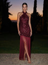 Sequin Sheath Halter Midi Cocktail Dresses with Fringe