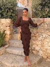 Jersey Sheath Square Neck Maxi Cocktail Dresses with 3D Flowers