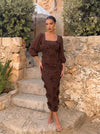Jersey Sheath Square Neck Maxi Cocktail Dresses with 3D Flowers