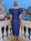 Satin Sheath V Neck Midi Cocktail Dresses with 3D Flowers