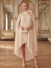 Chiffon A-Line Crew Neck Midi Cocktail Dresses with Delicate Pleated