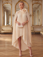 Chiffon A-Line Crew Neck Midi Cocktail Dresses with Delicate Pleated