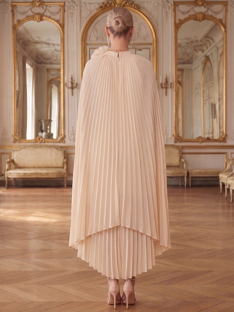Chiffon A-Line Crew Neck Midi Cocktail Dresses with Delicate Pleated